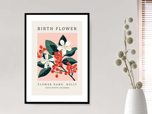 Birth Flower Print December Holly | Birthday Month Poster