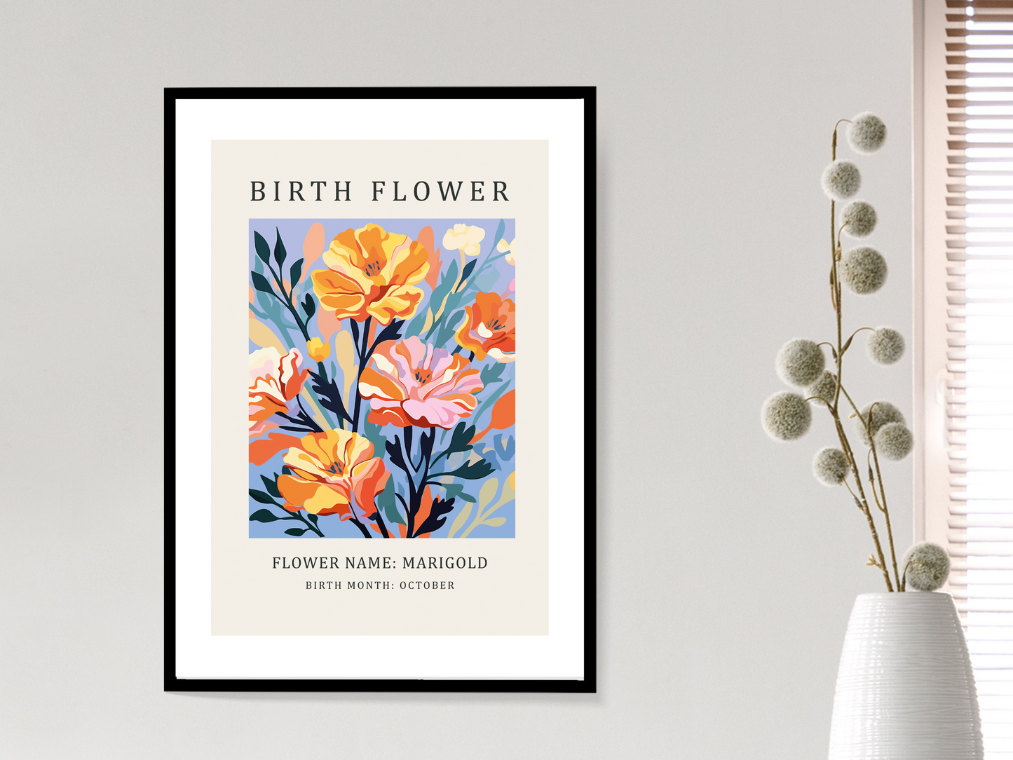 Birth Flower Print October Marigold | Birthday Month Poster