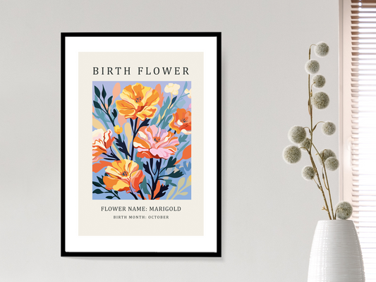 Birth Flower Print October Marigold | Birthday Month Poster