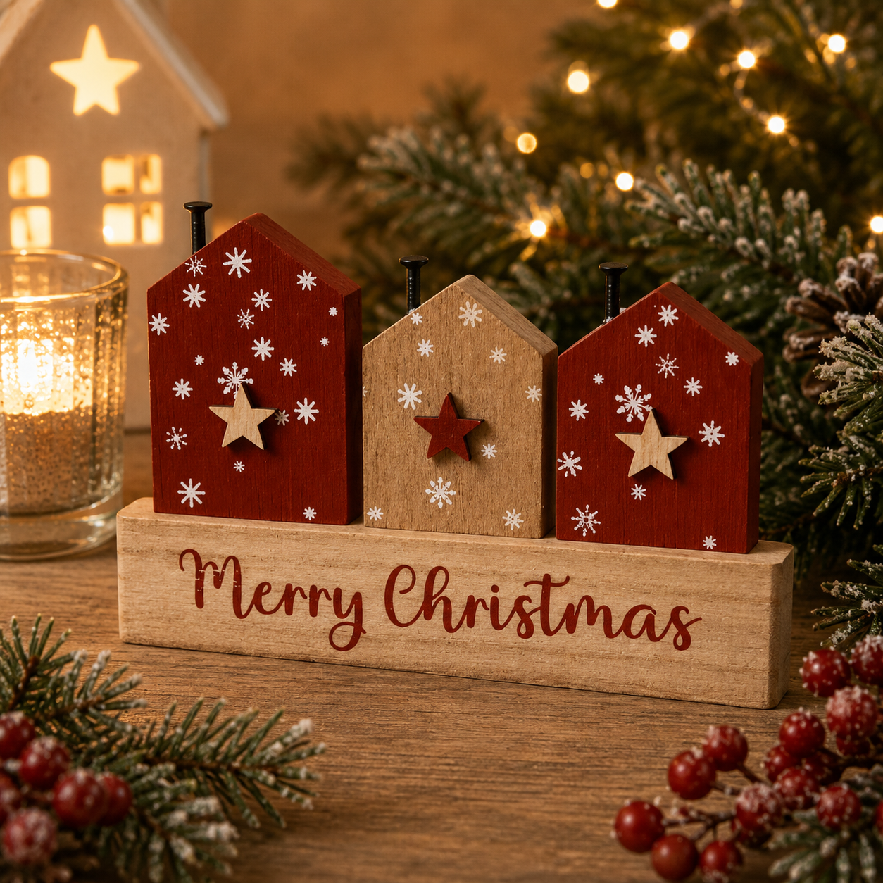 Merry Christmas Wooden House Decoration