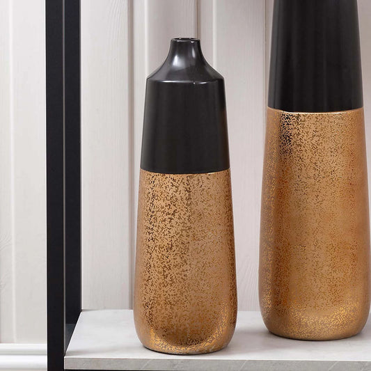 Black & Gold Textured Ceramic Vase (Medium)