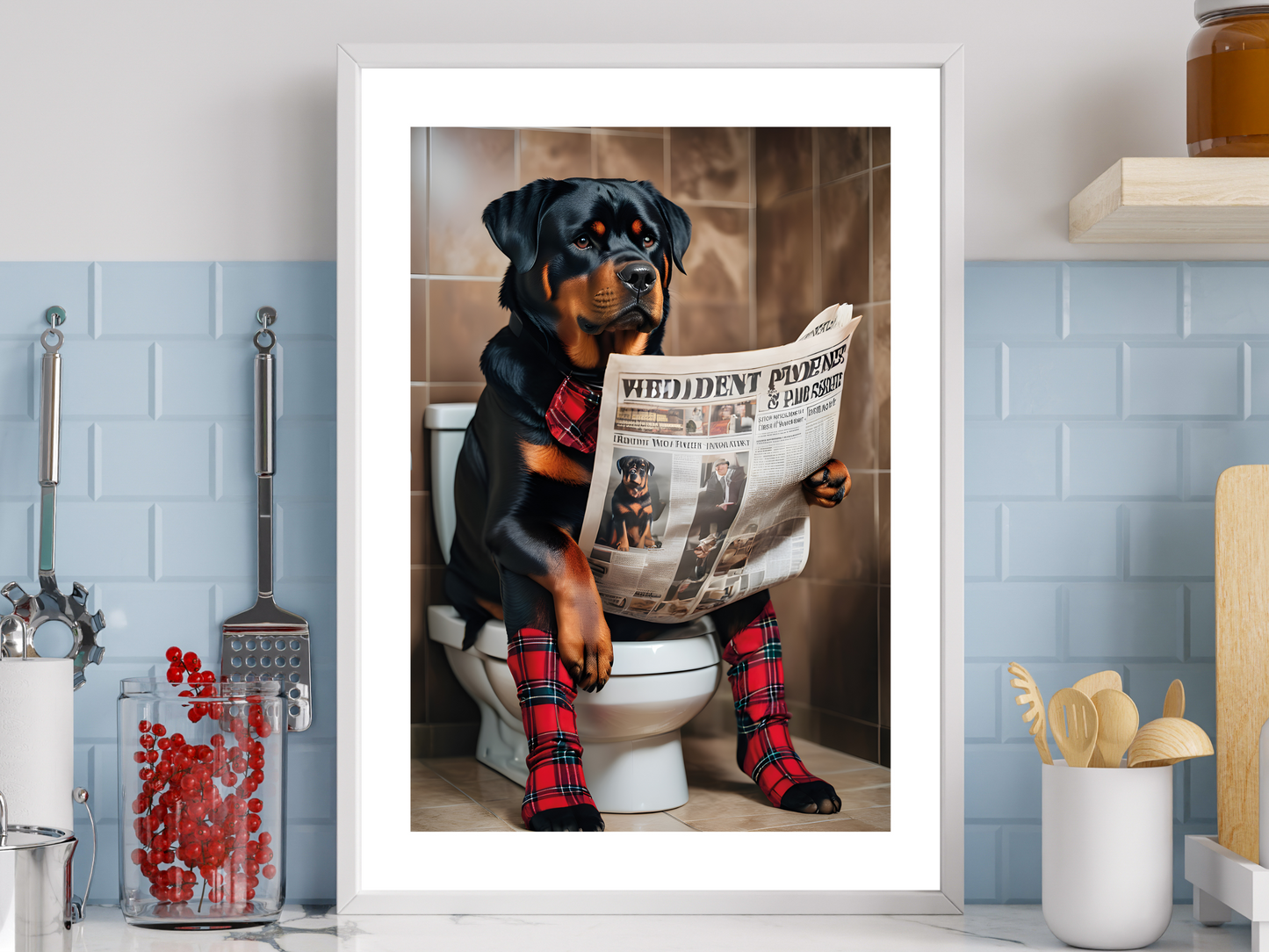 Rottweiler on Toilet