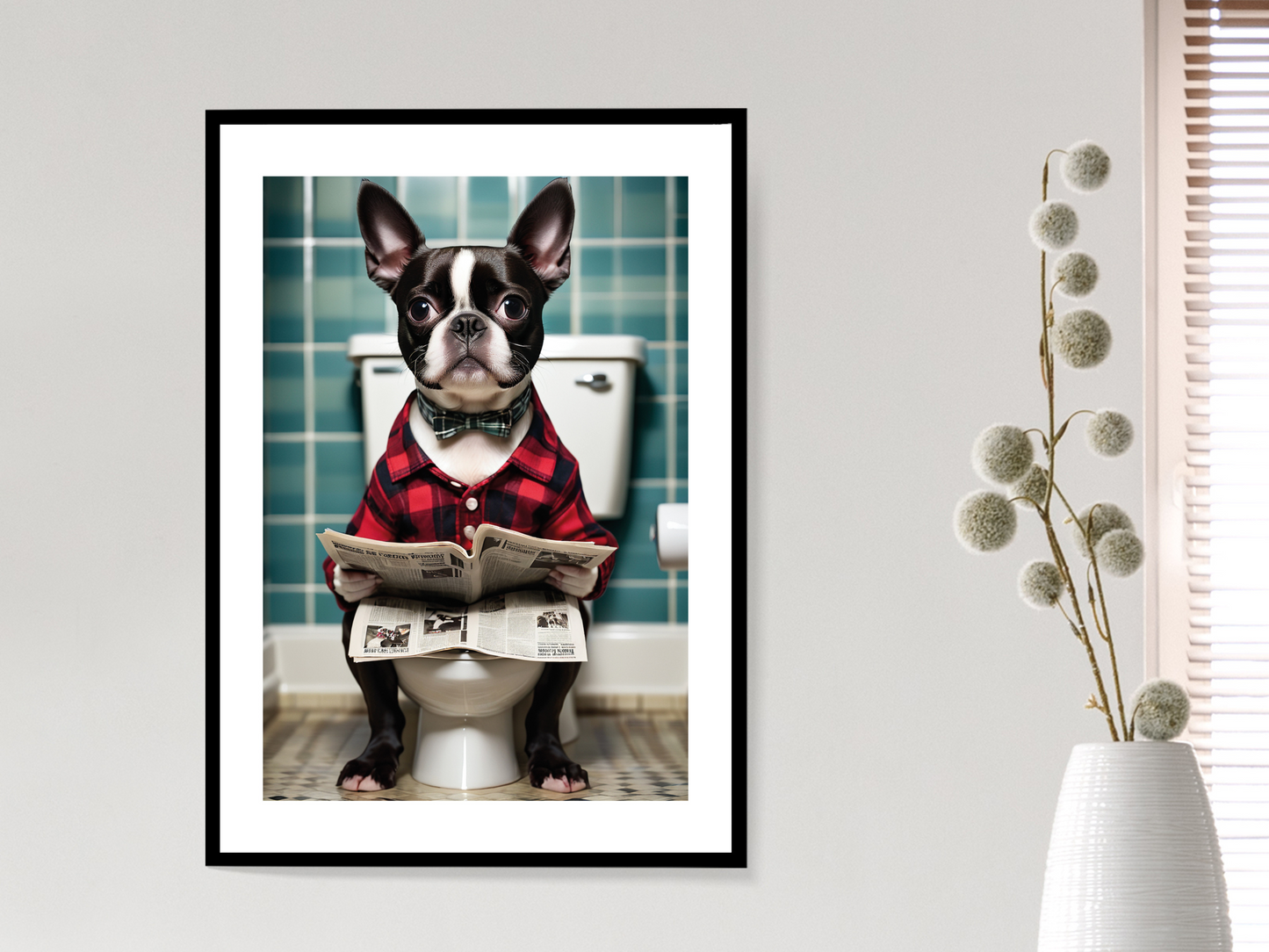 Boston Terrier on Toilet