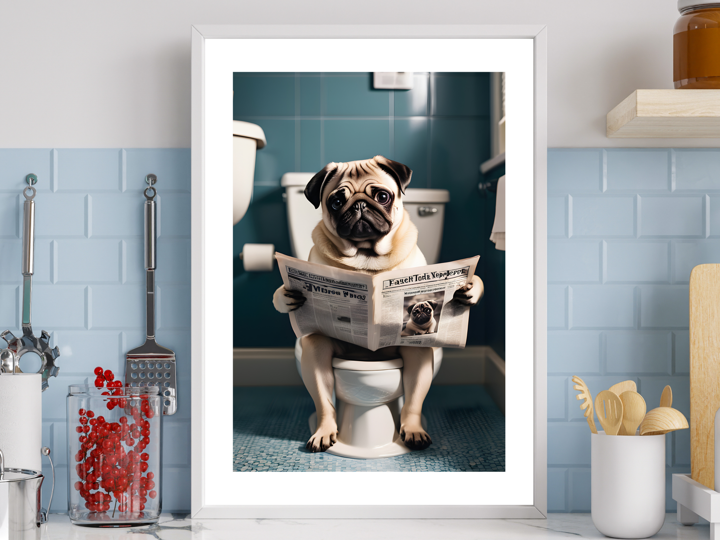 Pug on Toilet