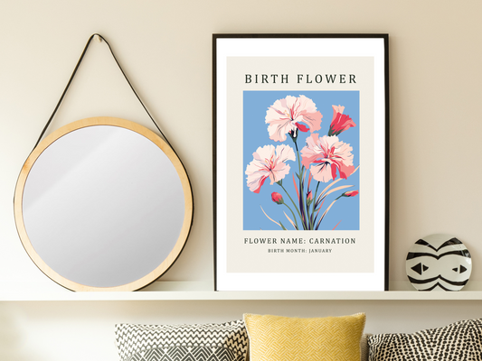 Birth Flower Print January Carnation | Birthday Month Poster