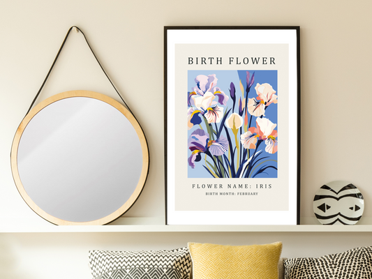 Birth Flower Print February Iris | Birthday Month Poster