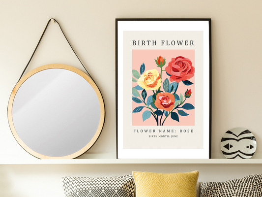 Birth Flower Print June Rose | Birthday Month Poster
