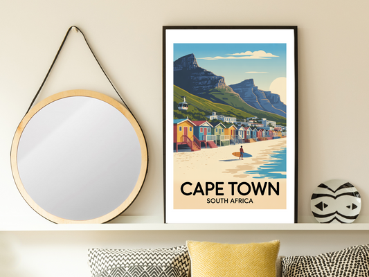 Cape Town South Africa Travel Poster | Vintage Table Mountain Print