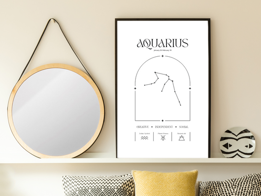 Aquarius Zodiac Print | Minimalist Astrology Poster