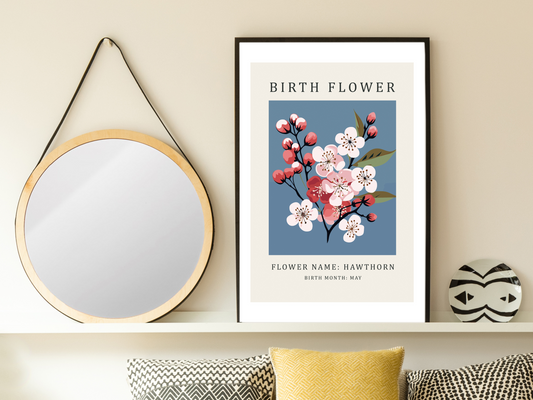 Birth Flower Print May Hawthorn | Birthday Month Poster