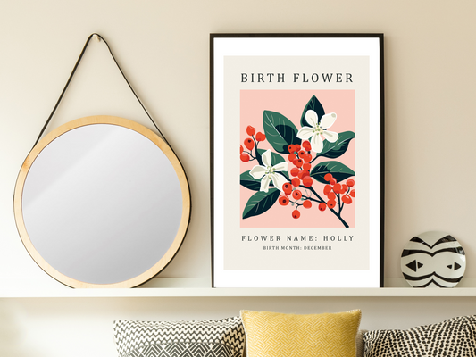 Birth Flower Print December Holly | Birthday Month Poster