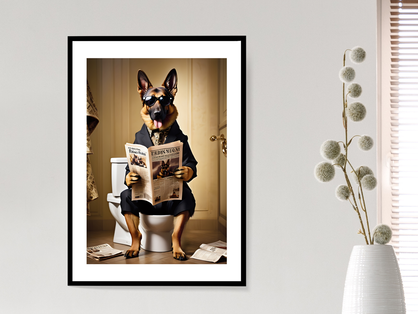 German Shepherd on Toilet