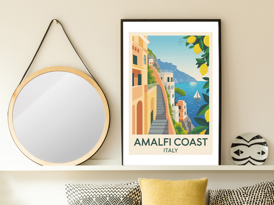 Amalfi Coast Italy Travel Poster | Vintage Wall Print