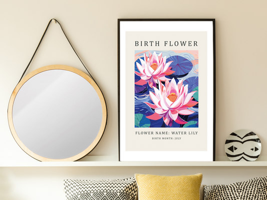 Birth Flower Print July Water Lily | Birthday Month Poster