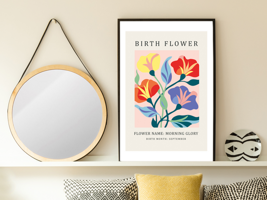 Birth Flower Print September Morning Glory | Birthday Month Poster