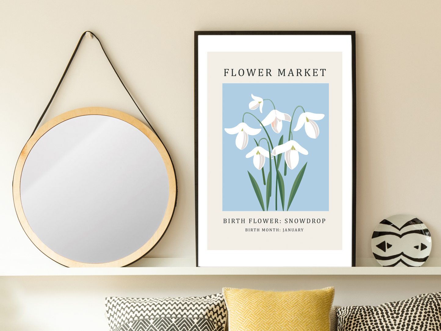 Birth Flower Print January Snowdrop | Birthday Month Poster