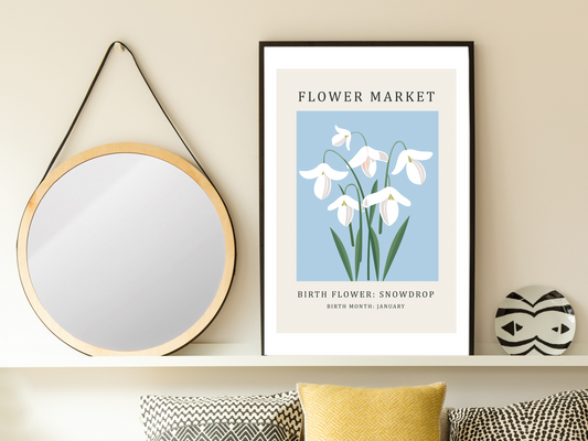 Birth Flower Print January Snowdrop | Birthday Month Poster