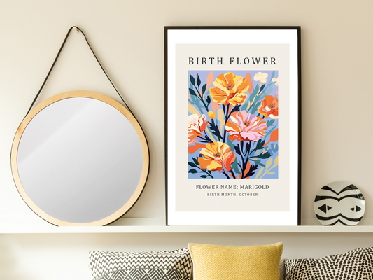 Birth Flower Print October Marigold | Birthday Month Poster