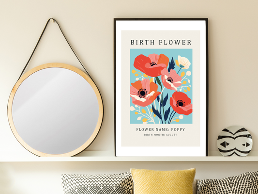Birth Flower Print August Poppy | Birthday Month Poster