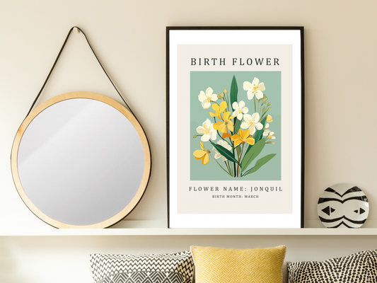 Birth Flower Print March Jonquil | Birthday Month Poster