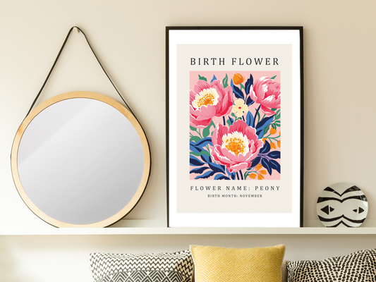 Birth Flower Print November Peony | Birthday Month Poster
