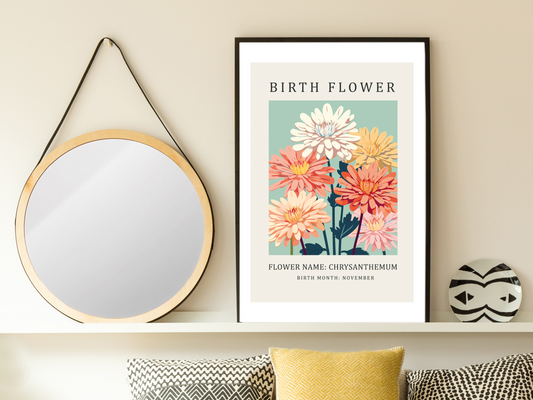 Birth Flower Print November Chrysanthemum | Birthday Month Poster