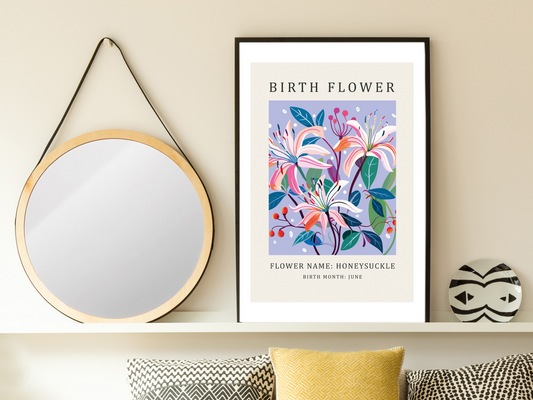 Birth Flower Print June Honeysuckle | Birthday Month Poster