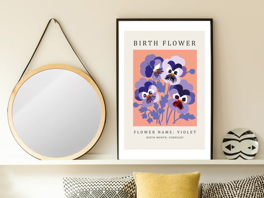Birth Flower Print February Violet | Birthday Month Poster