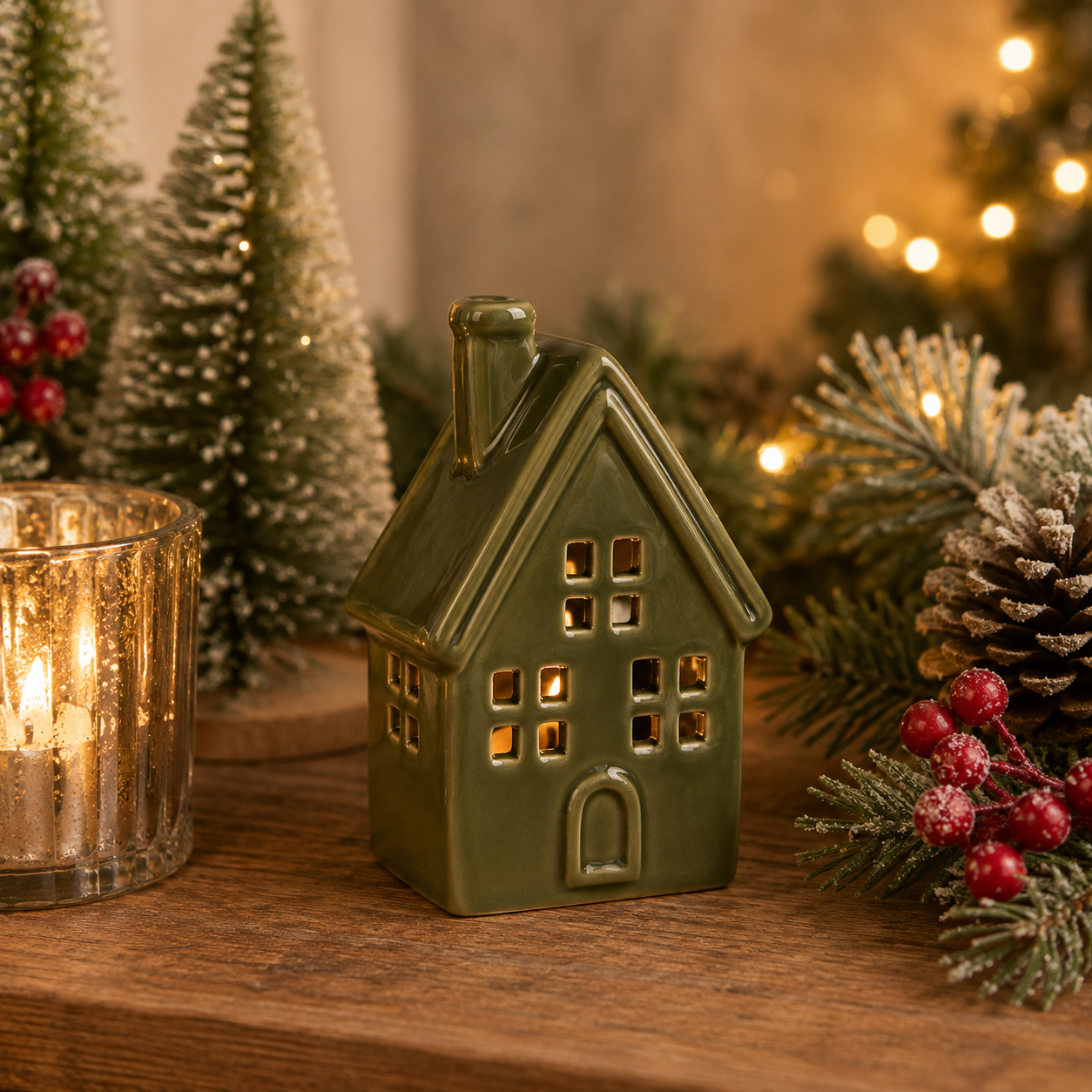 Green Glazed LED Light Up House