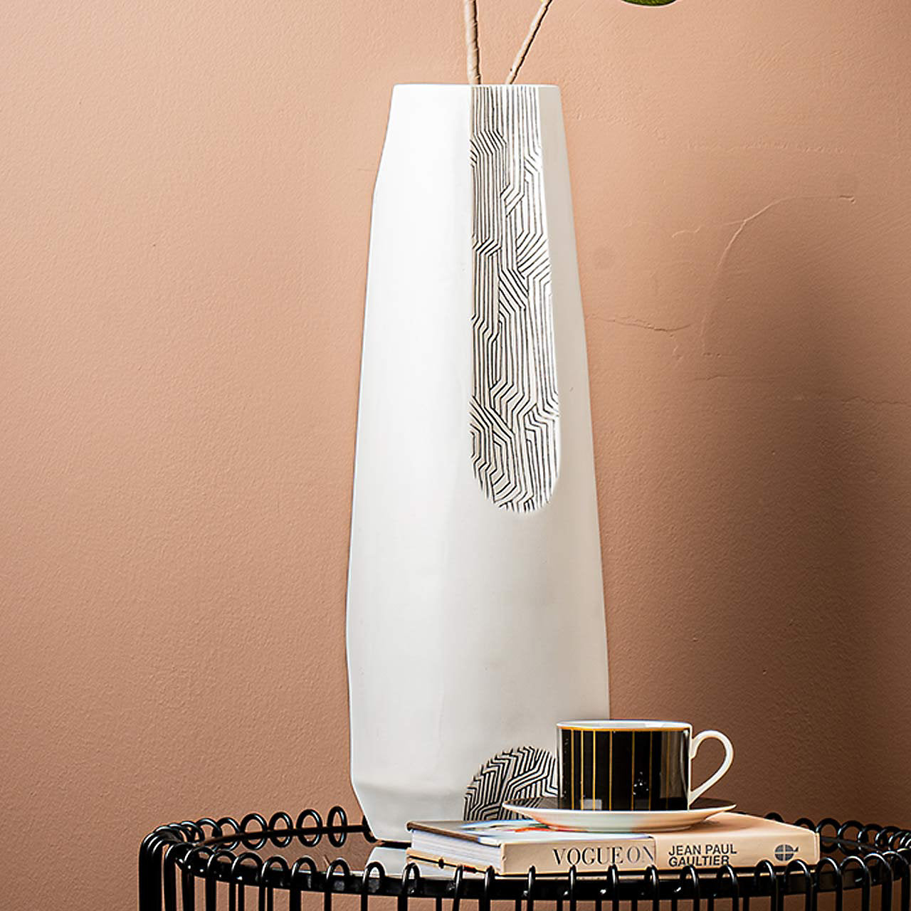 White & Grey Sculptured Vase - Large