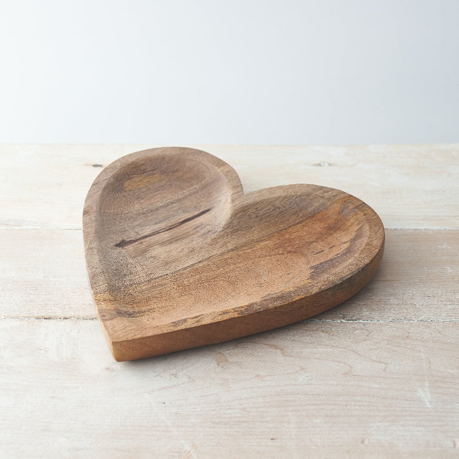 Natural Wooden Heart Dish, 25cm