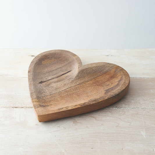 Natural Wooden Heart Dish, 25cm