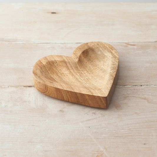Natural Wooden Heart Dish, 15cm
