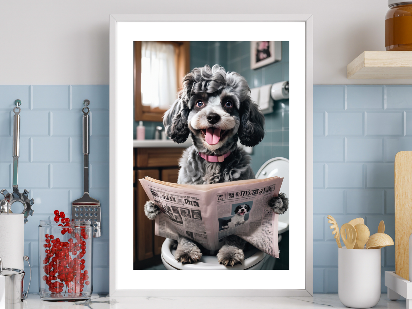 Blue Roan Cockapoo Pink on Toilet