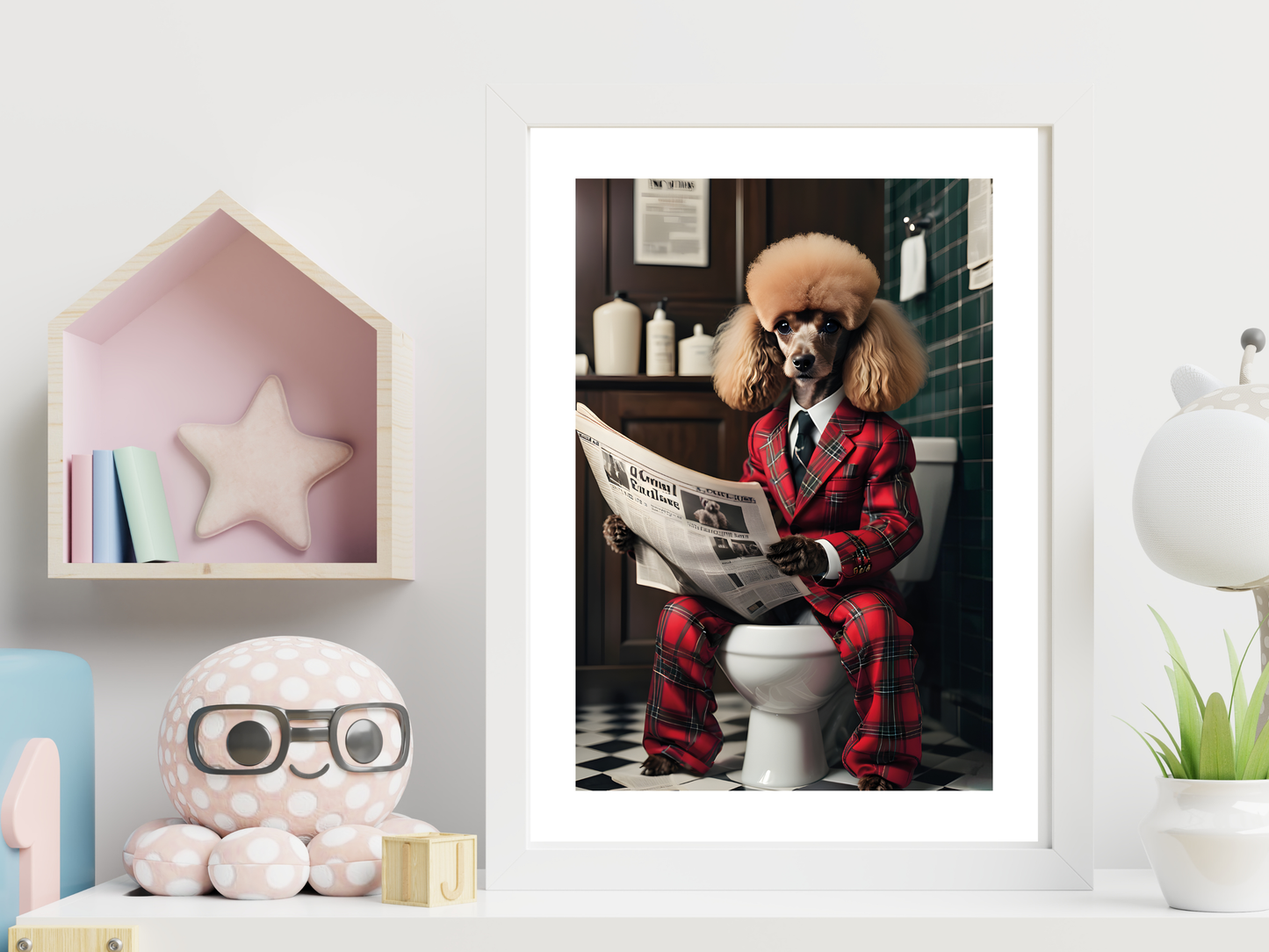 Poodle Tartan Jacket on Toilet