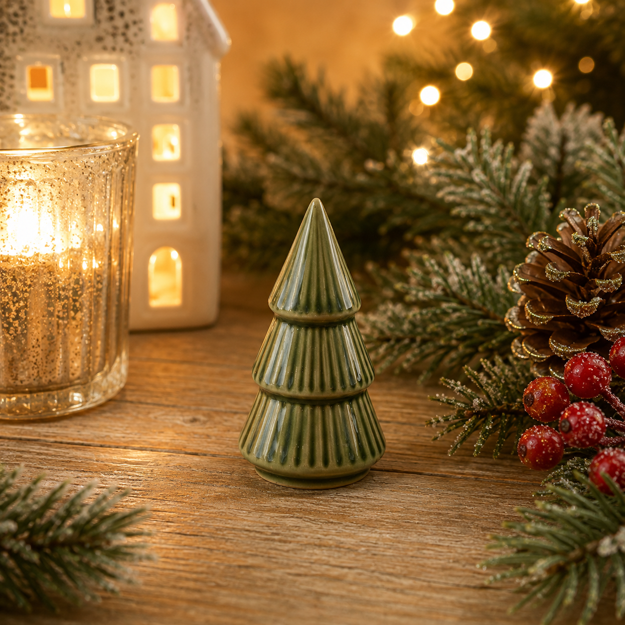 Emerald Green Ceramic Christmas Tree Ornament - Small