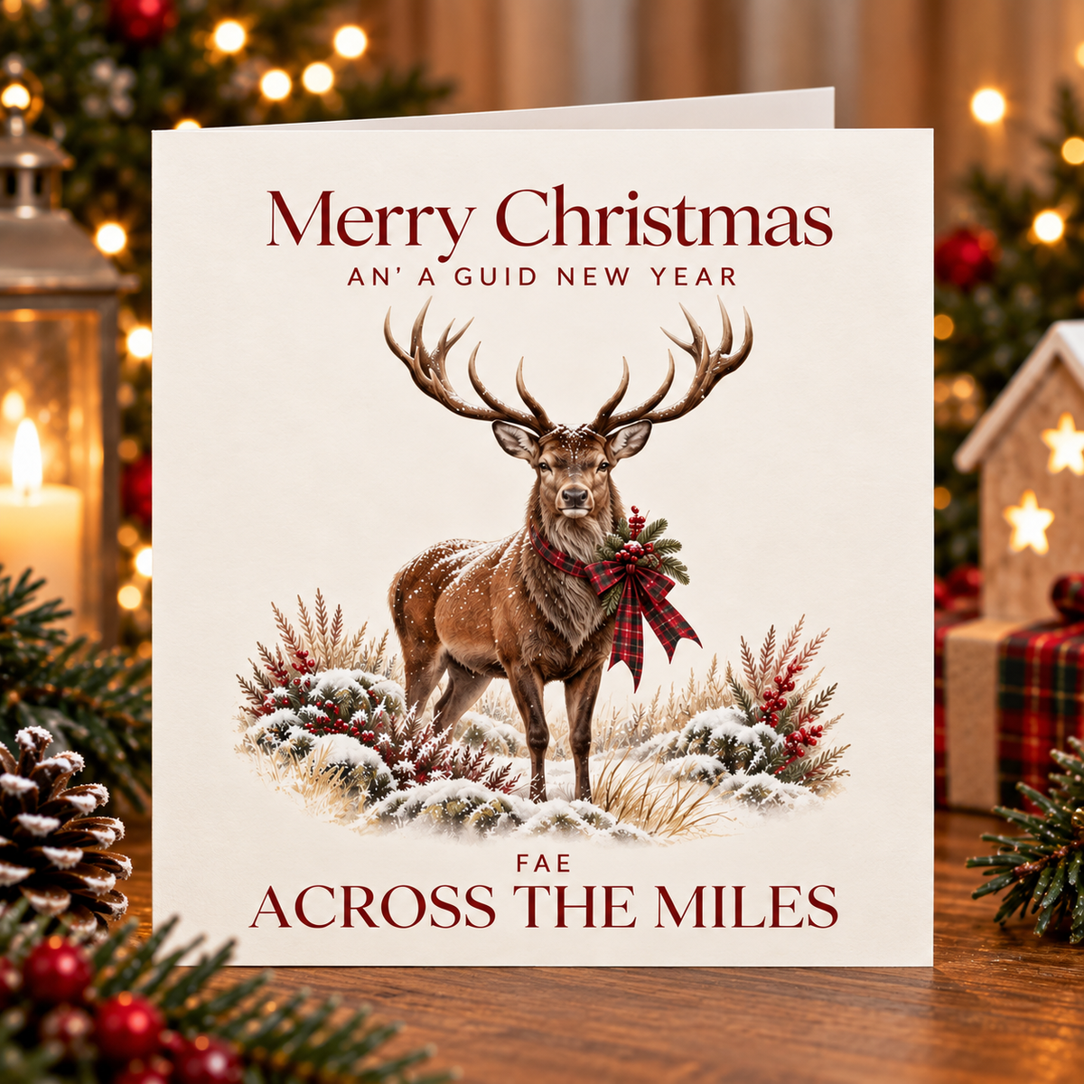 Merry Christmas Fae Across The Miles Stag Card
