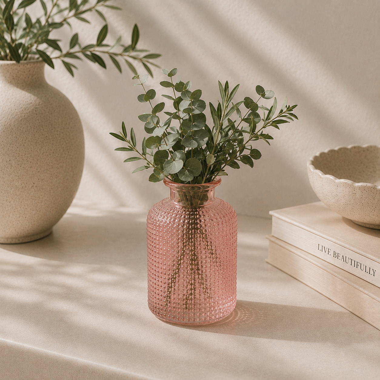 Pink Dimpled Glass Bottle