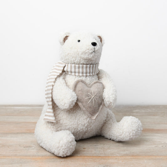 Sherpa Polar Bear Ornament with Heart