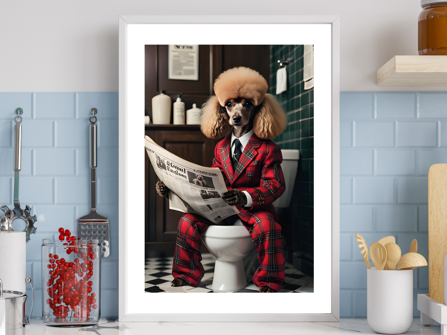 Poodle Tartan Jacket on Toilet