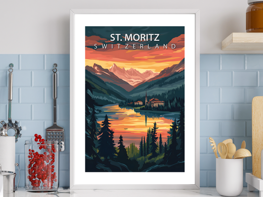 St Moritz Travel Poster | Vintage Wall Print