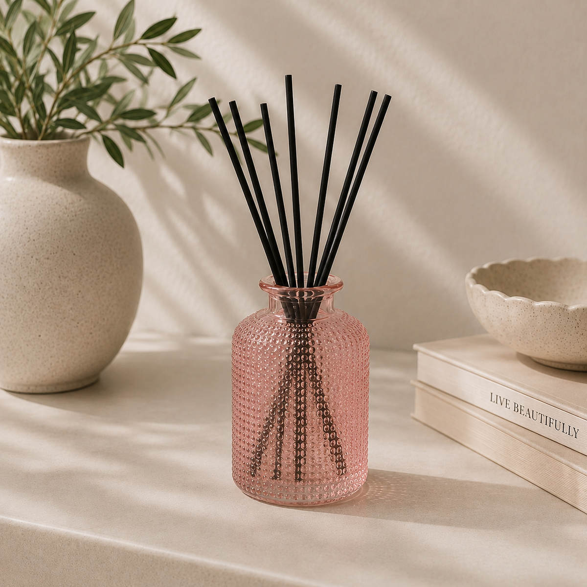 Pink Dimpled Glass Bottle