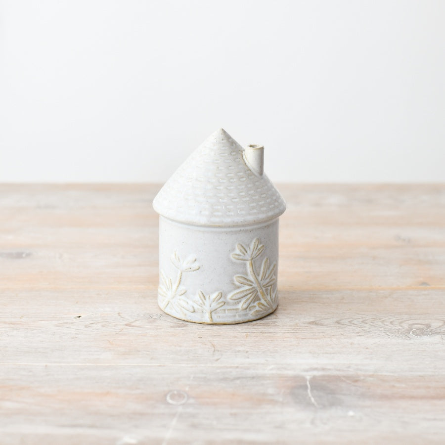 Ceramic House Ornament with Floral Detail