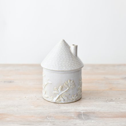 Ceramic House Ornament with Floral Detail, Large