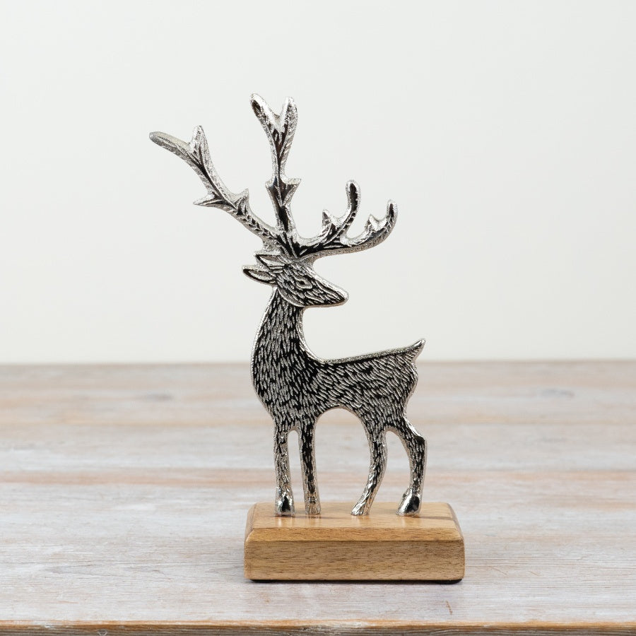 Aluminium Reindeer on Wooden Base