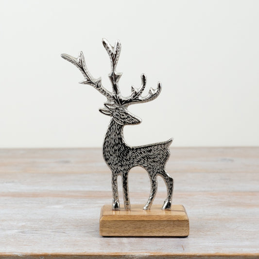 Aluminium Reindeer on Wooden Base