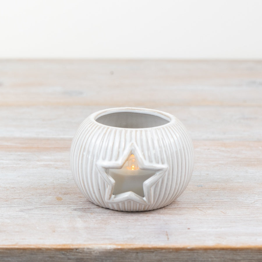 Cut Out Star Neutral Glaze Tealight Holder