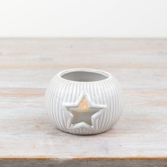 Cut Out Star Neutral Glaze Tealight Holder