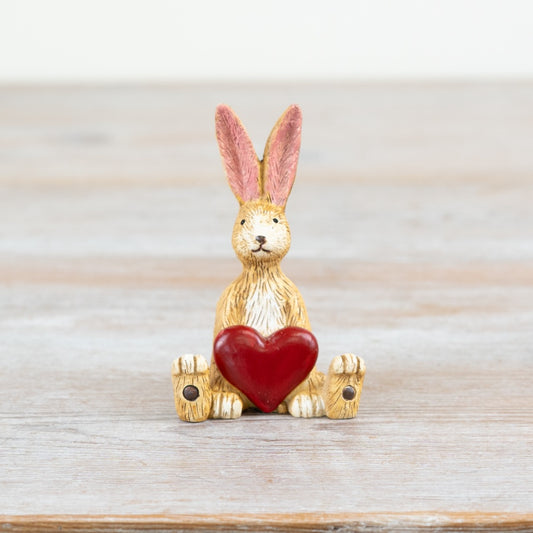 Jasper Rabbit with Red Heart | Sitting Ornament