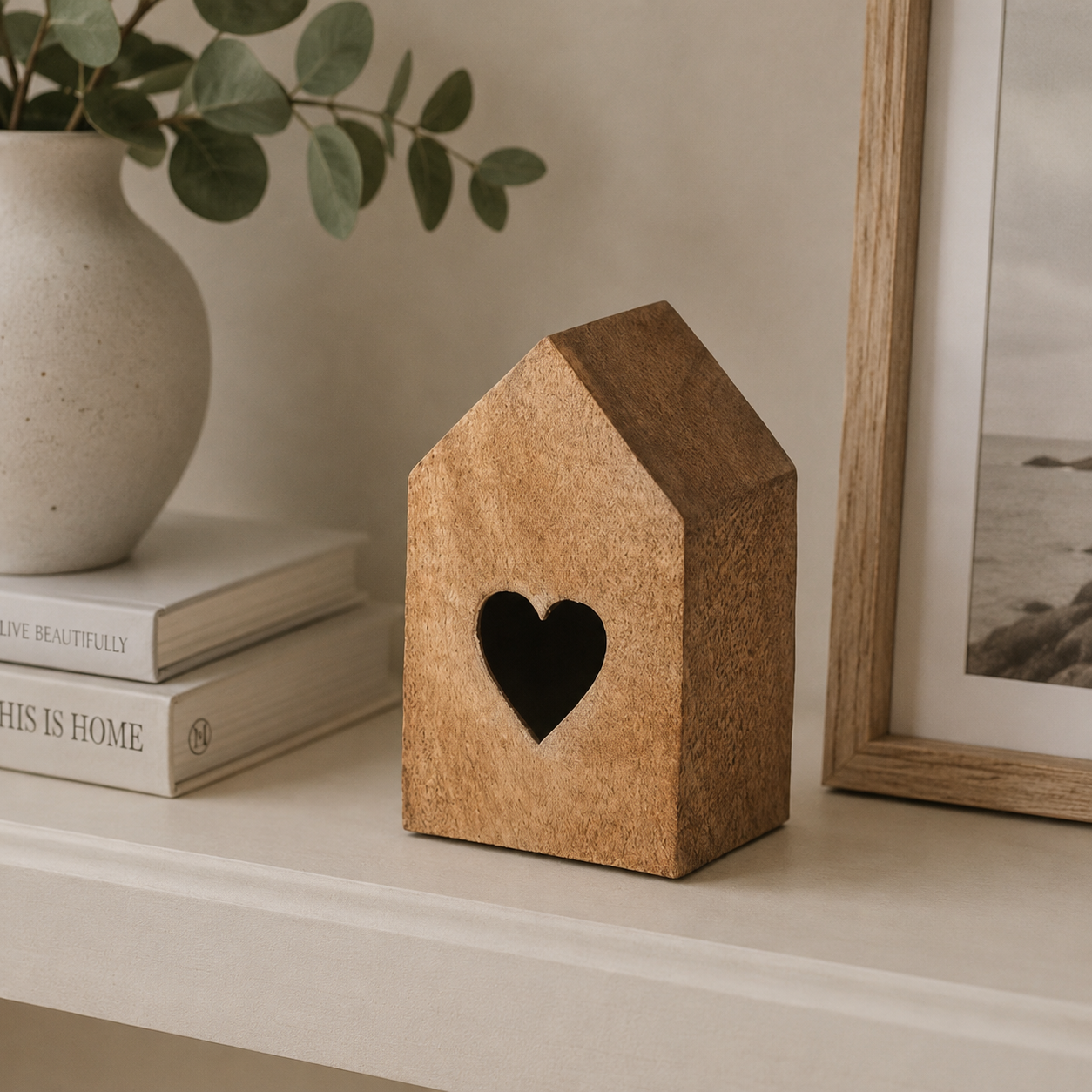 Wood Block House With Heart
